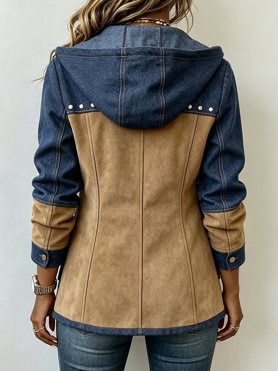 Avery | Navy & Camel Hooded Jacket