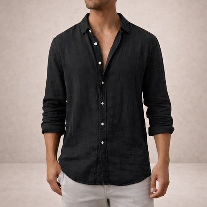 HUDSON LINEN OPEN-COLLAR SHIRT