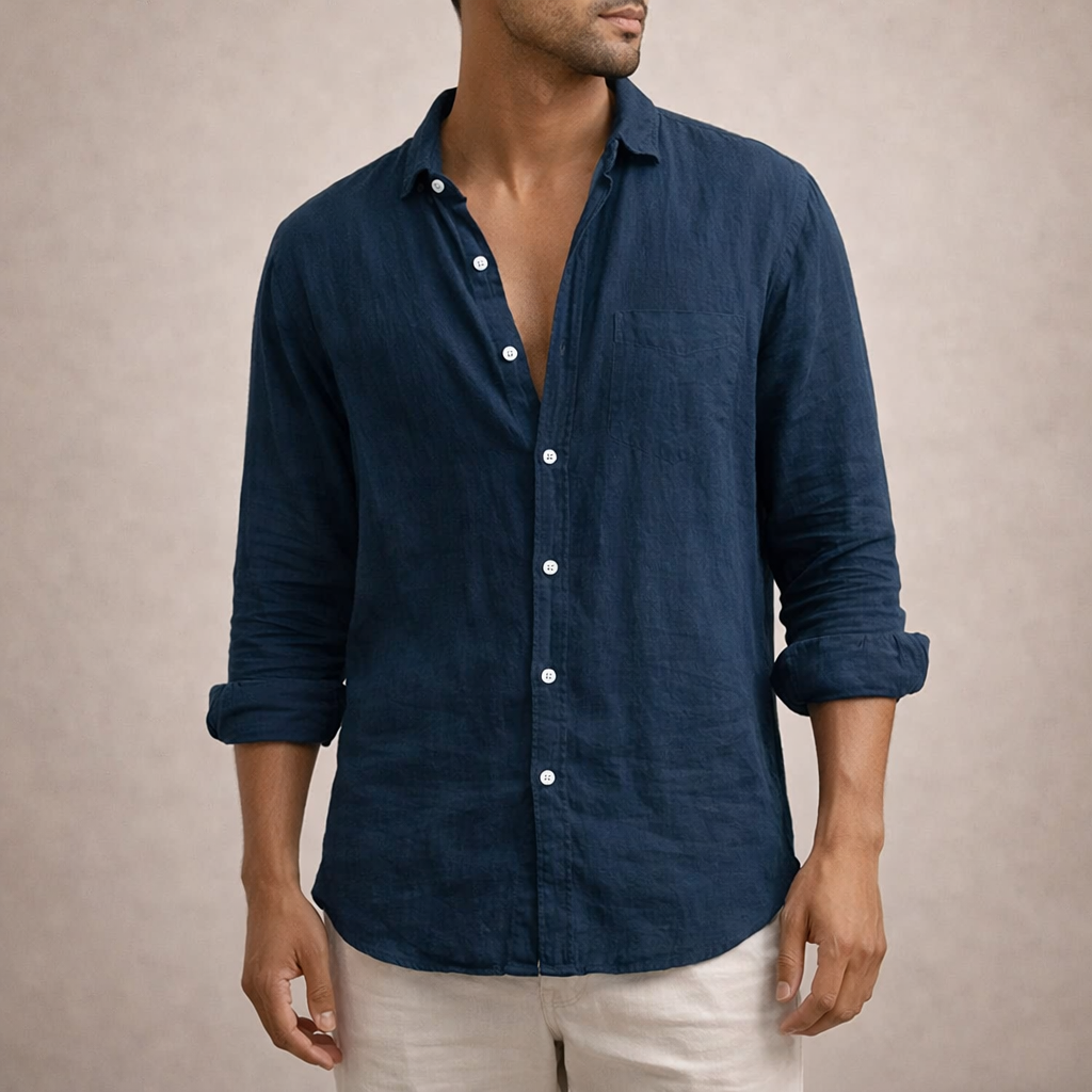 HUDSON LINEN OPEN-COLLAR SHIRT