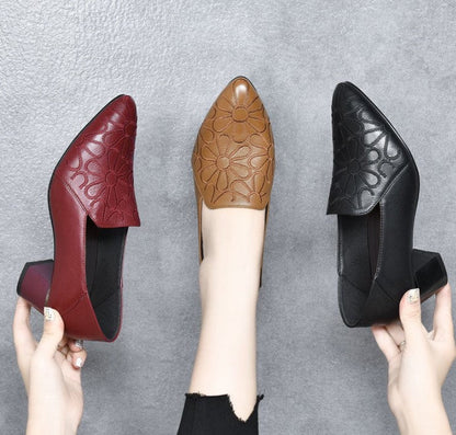 VELORIA EMBROIDERED MID HEEL SHOES