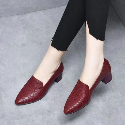VELORIA EMBROIDERED MID HEEL SHOES