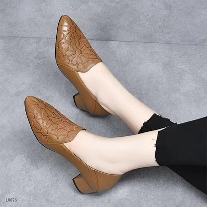 VELORIA EMBROIDERED MID HEEL SHOES