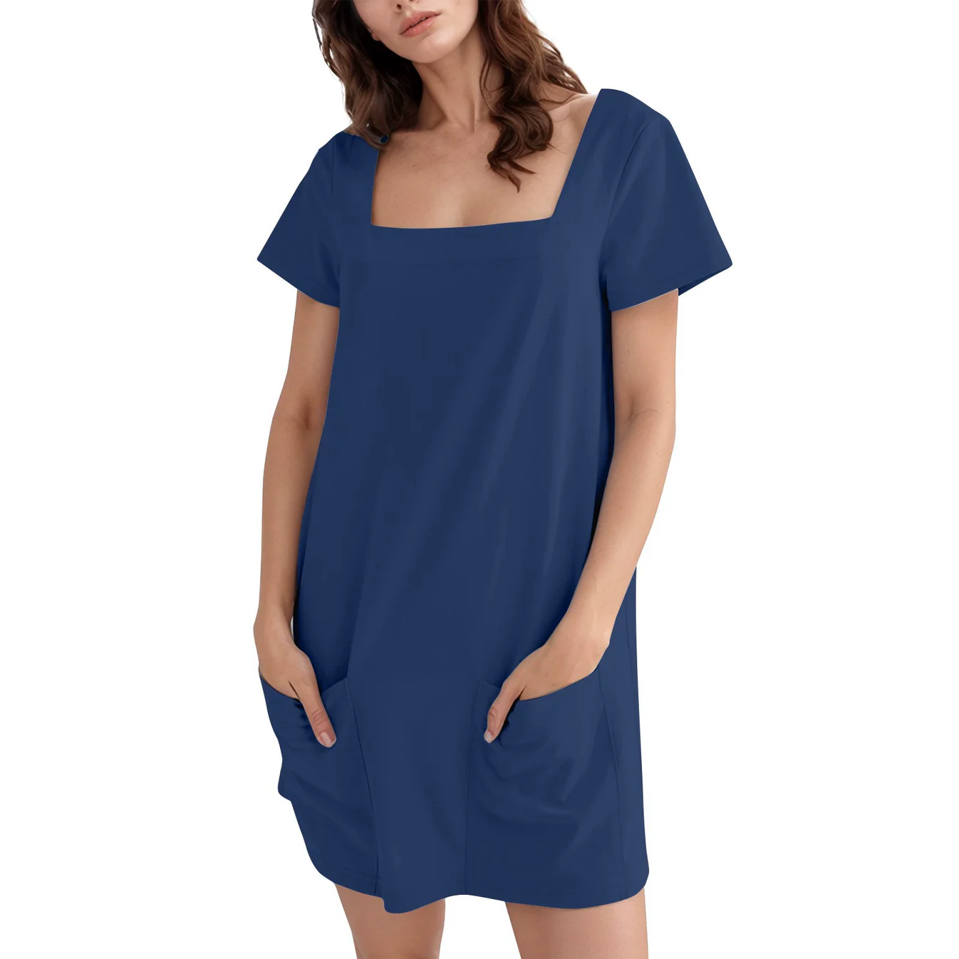 Sablelle Women’s Casual Square Neck Short Sleeve Dress with Pockets – Everyday Summer Dress