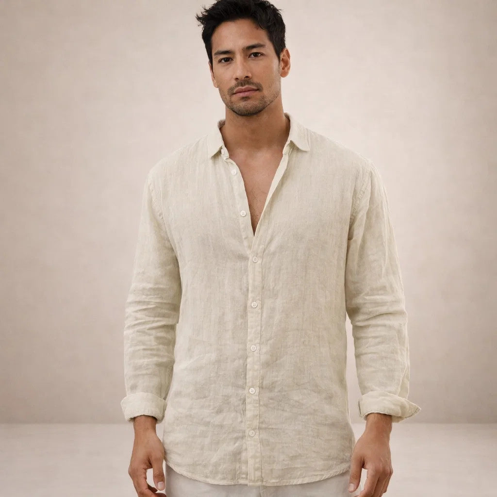 HUDSON LINEN OPEN-COLLAR SHIRT