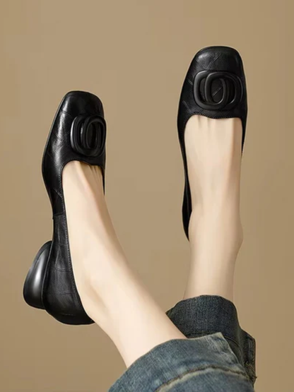 Sophie Square-Toe Leather Ballet Flats