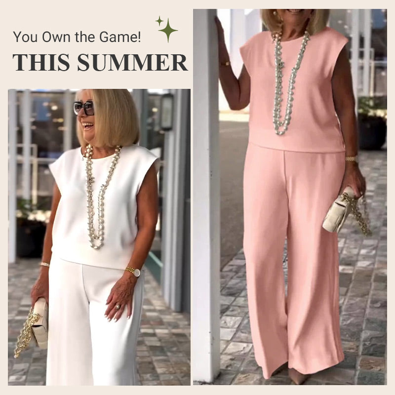 Women's Crew Neck Sleeveless Top and Pants Set