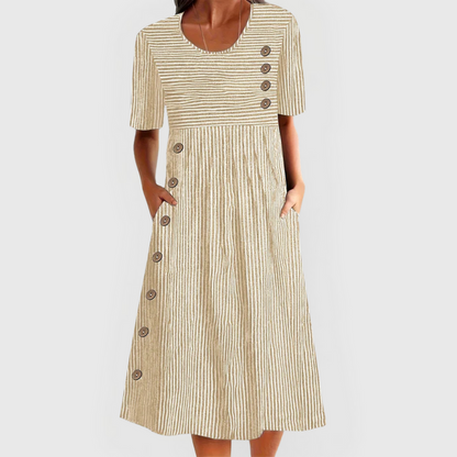 STRIARA COMFORT STRIPED MIDI DRESS