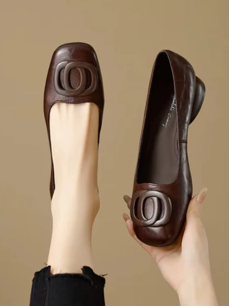 Sophie Square-Toe Leather Ballet Flats