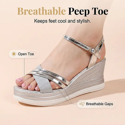 Women's Open-Toe Wedge Sandals – Comfortable & Height-Enhancing