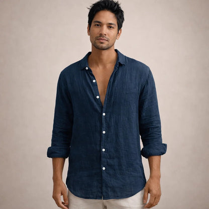 HUDSON LINEN OPEN-COLLAR SHIRT