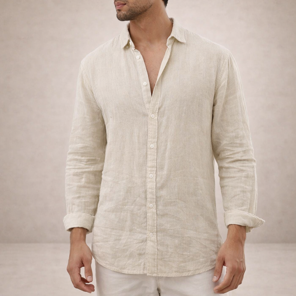 HUDSON LINEN OPEN-COLLAR SHIRT