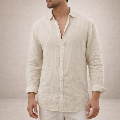 HUDSON LINEN OPEN-COLLAR SHIRT