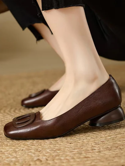 Sophie Square-Toe Leather Ballet Flats