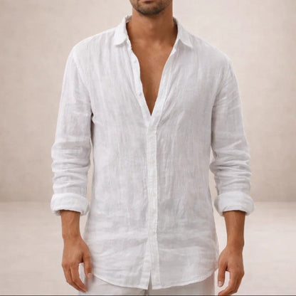 HUDSON LINEN OPEN-COLLAR SHIRT