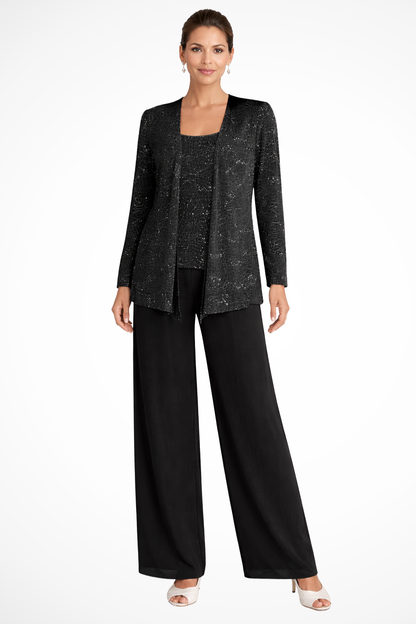 Miriam | Women Sequin Lace Jacket Three Piece Wide Leg Wedding Guest Trouser Suit