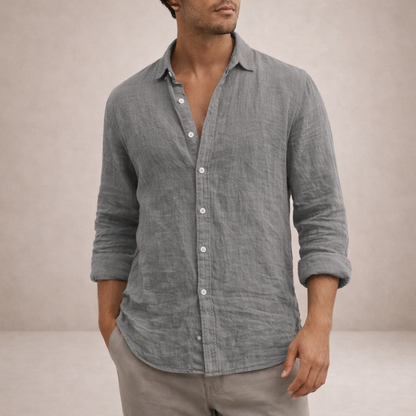 HUDSON LINEN OPEN-COLLAR SHIRT