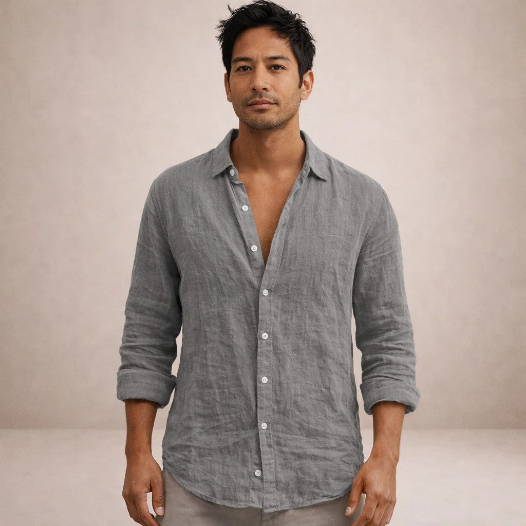 HUDSON LINEN OPEN-COLLAR SHIRT