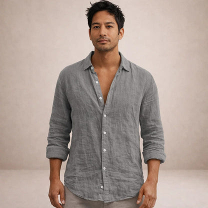 HUDSON LINEN OPEN-COLLAR SHIRT
