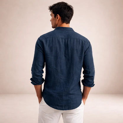 HUDSON LINEN OPEN-COLLAR SHIRT
