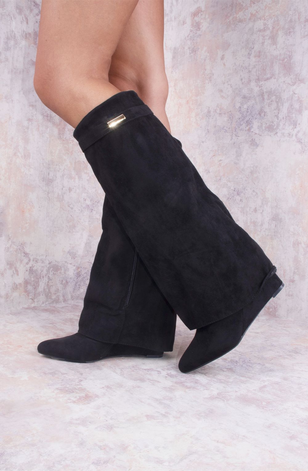 Seraphina Faux Suede Knee-High Wedge Boots