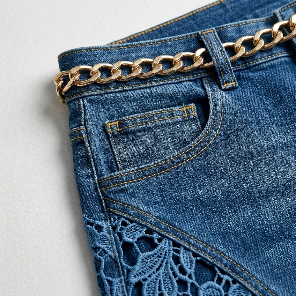 Aria High-Waist Lace Cutout Jeans