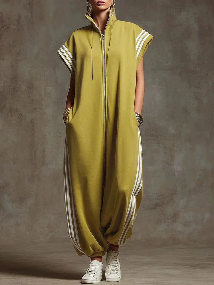 STRYDEN STRIPED SPORT ZIP JUMPSUIT