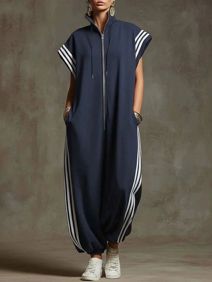 STRYDEN STRIPED SPORT ZIP JUMPSUIT