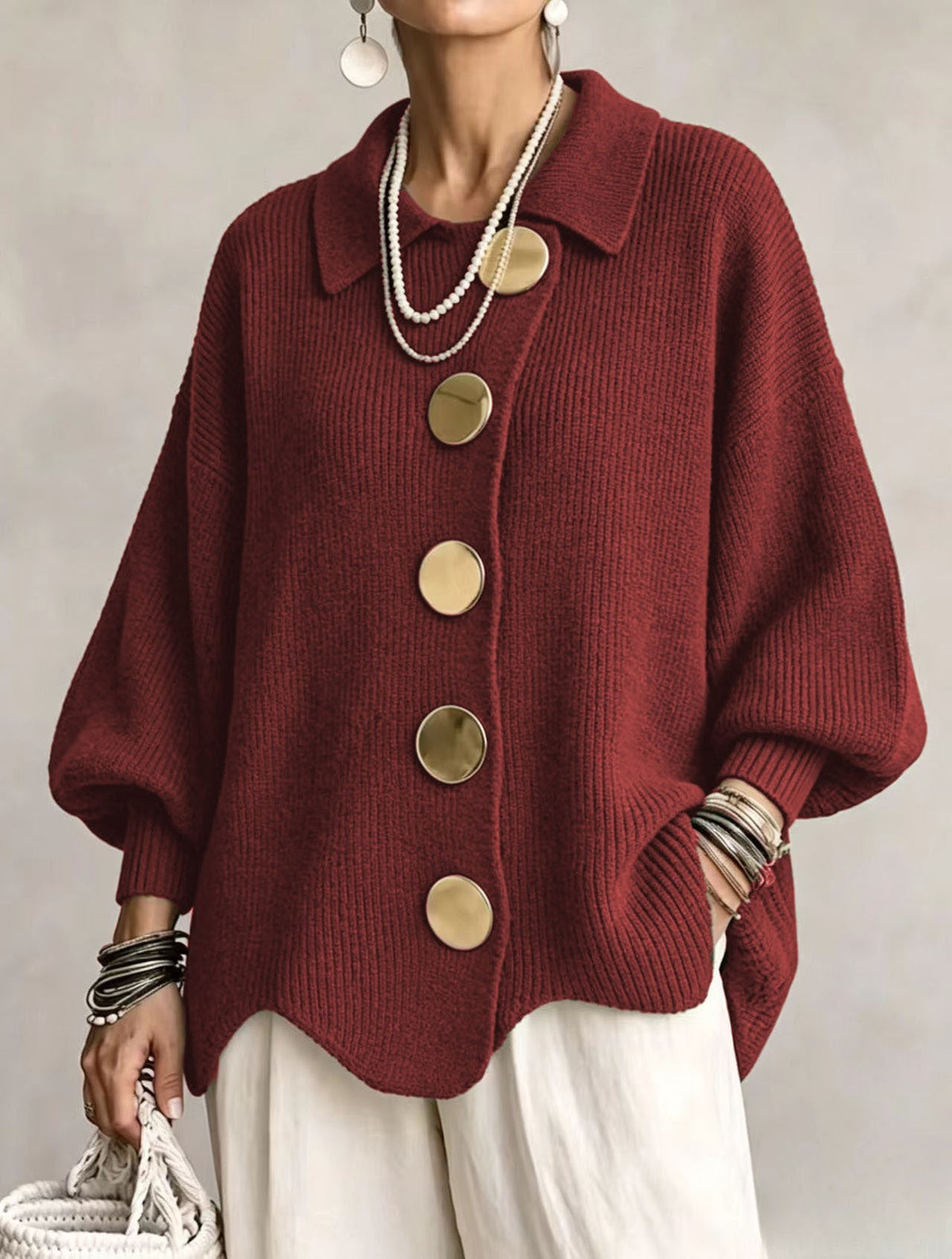 Victoire | Oversized Gold-Button Cardigan