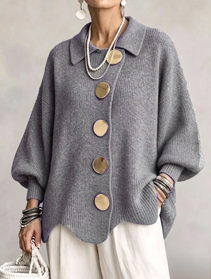 Victoire | Oversized Gold-Button Cardigan