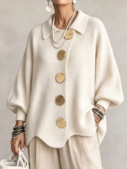 Victoire | Oversized Gold-Button Cardigan