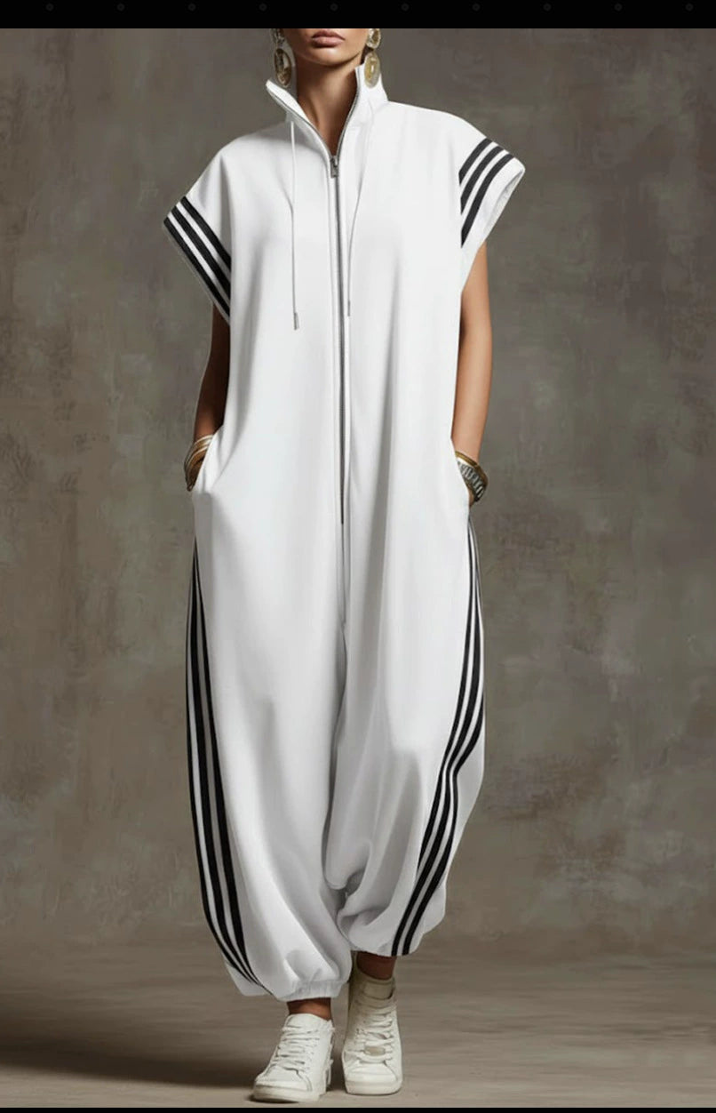 STRYDEN STRIPED SPORT ZIP JUMPSUIT