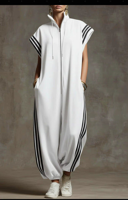 STRYDEN STRIPED SPORT ZIP JUMPSUIT