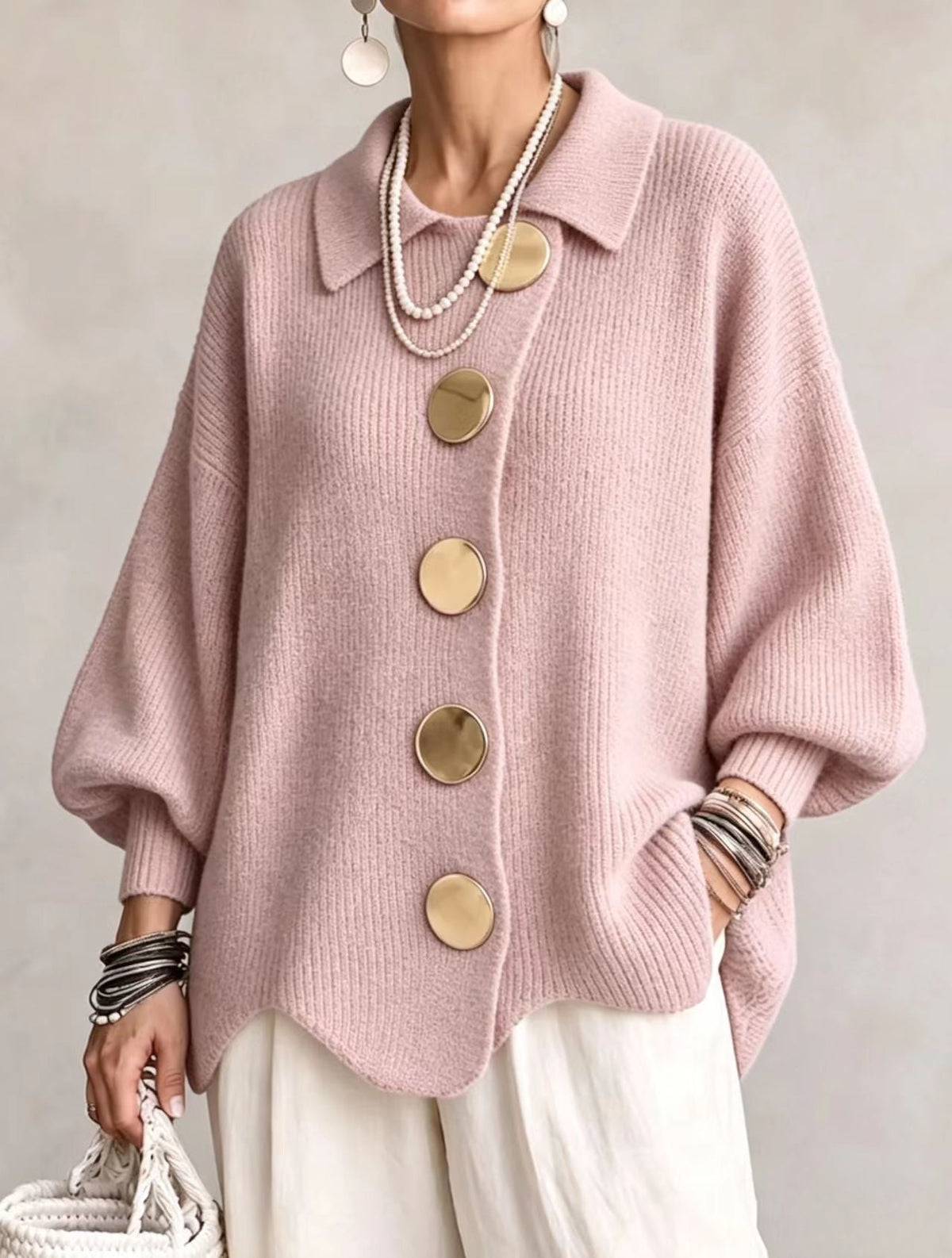 Victoire | Oversized Gold-Button Cardigan