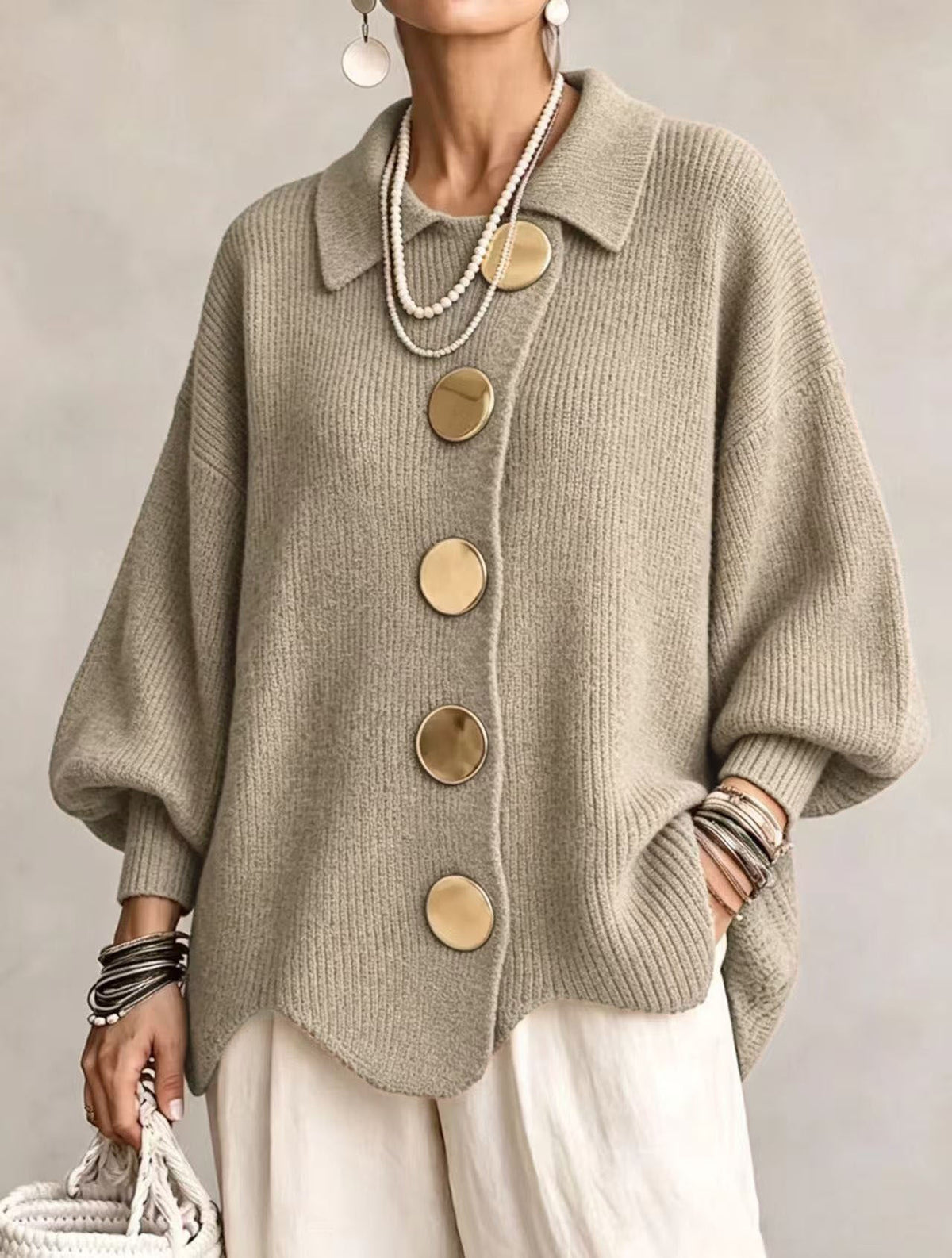 Victoire | Oversized Gold-Button Cardigan