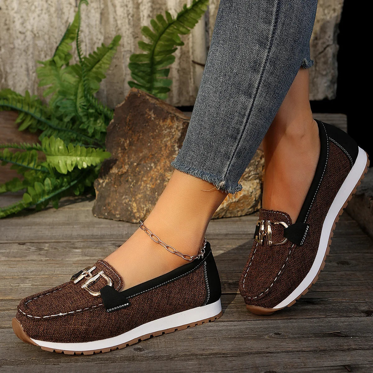 Avery Denim Buckle Loafers for Sensitive Feet