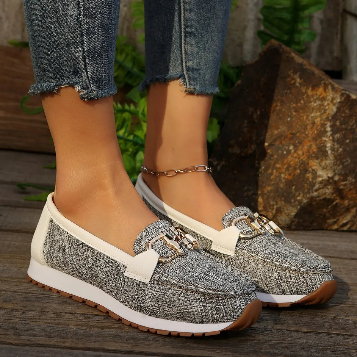 Avery Denim Buckle Loafers for Sensitive Feet