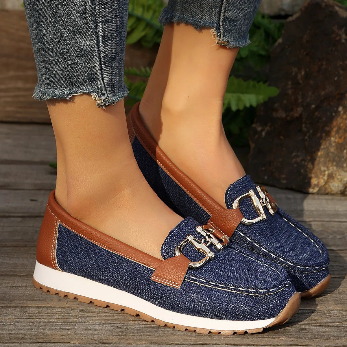 Avery Denim Buckle Loafers for Sensitive Feet