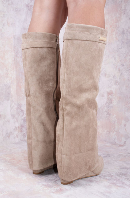 Seraphina Faux Suede Knee-High Wedge Boots