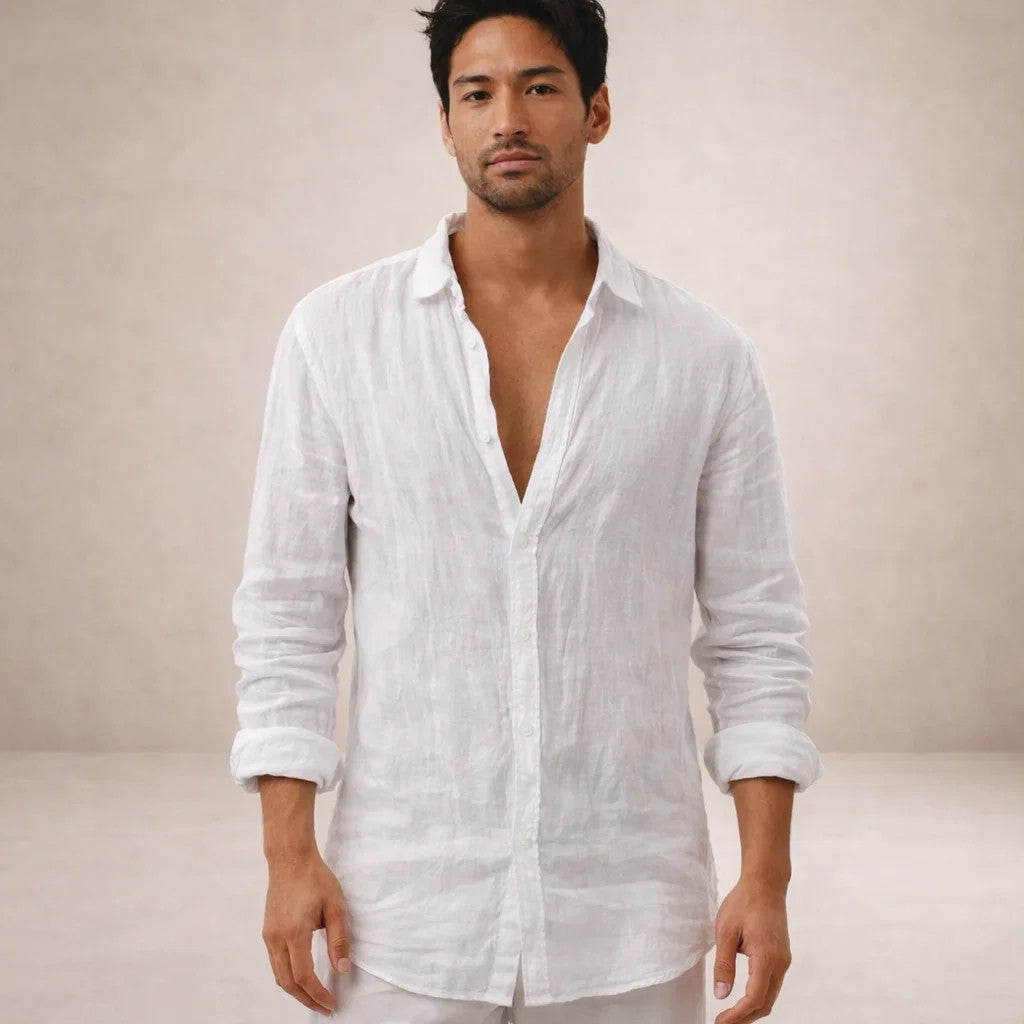 HUDSON LINEN OPEN-COLLAR SHIRT