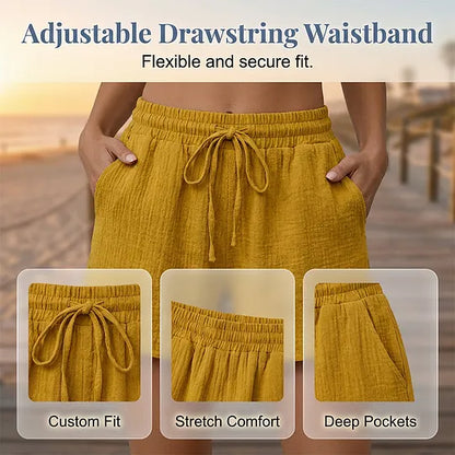 Women's sleeveless button-down blouse and shorts