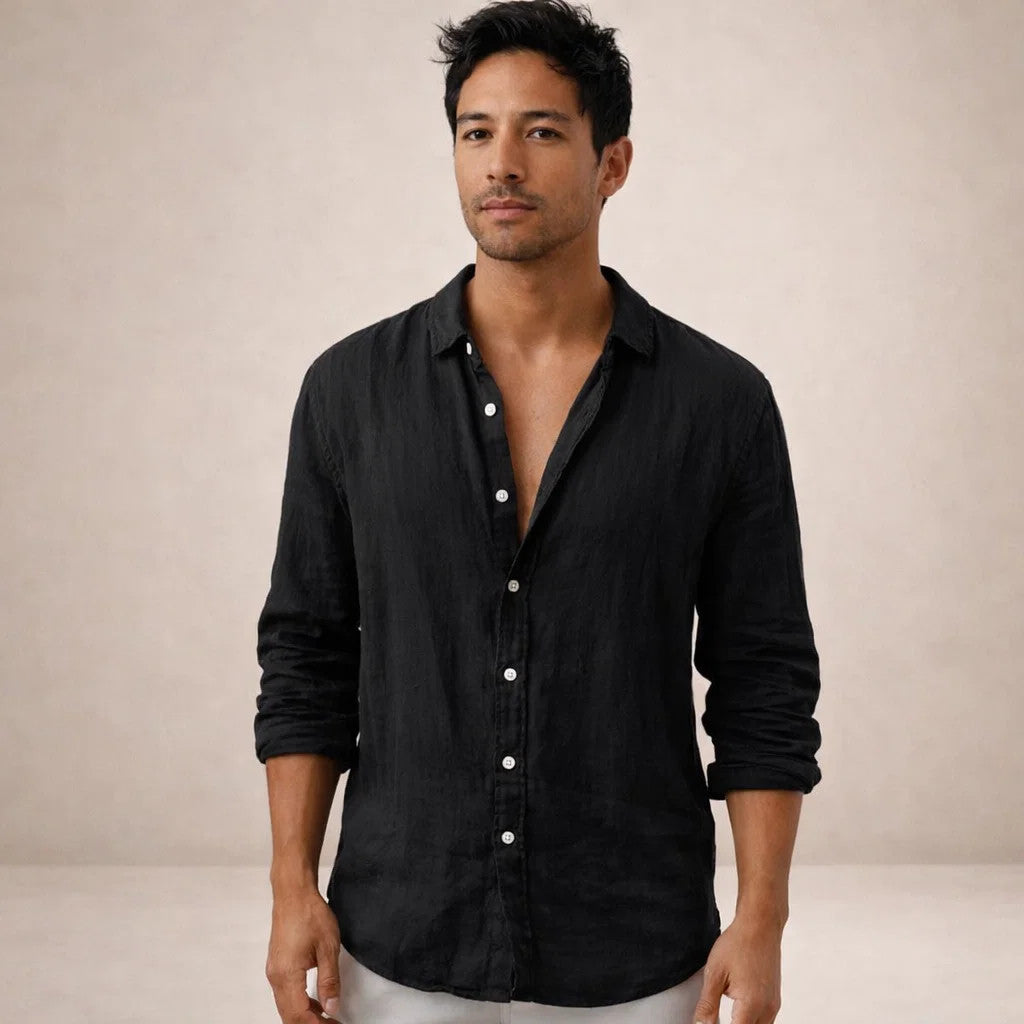 HUDSON LINEN OPEN-COLLAR SHIRT