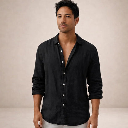 HUDSON LINEN OPEN-COLLAR SHIRT