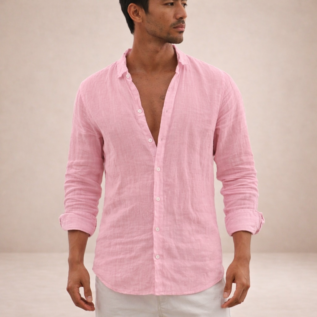 HUDSON LINEN OPEN-COLLAR SHIRT