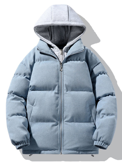 2 In 1 Corduroy Zip Up Hooded Puffer Coat