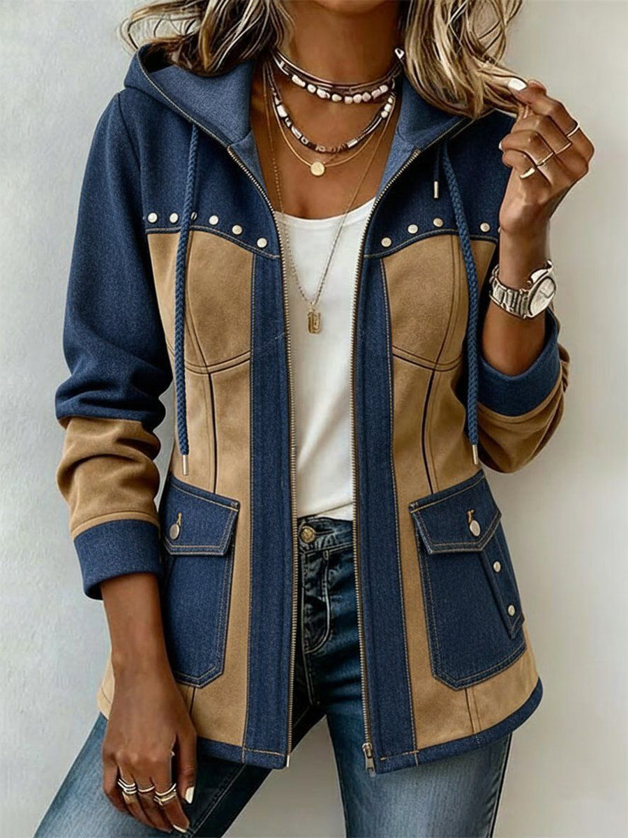 Avery | Navy & Camel Hooded Jacket