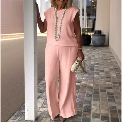 Women's Crew Neck Sleeveless Top and Pants Set