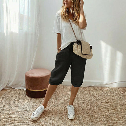 AUBREY COTTON LINEN CAPRI PANTS