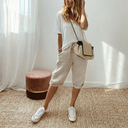AUBREY COTTON LINEN CAPRI PANTS
