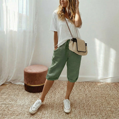 AUBREY COTTON LINEN CAPRI PANTS