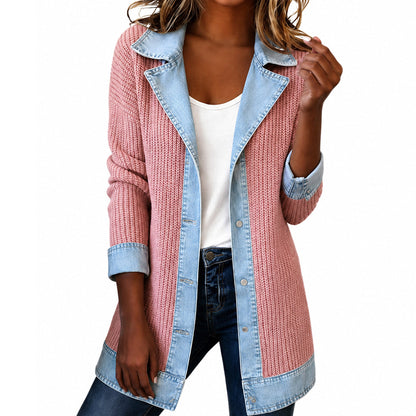 Greta™ Elegant Denim Jacket with Knit Inserts